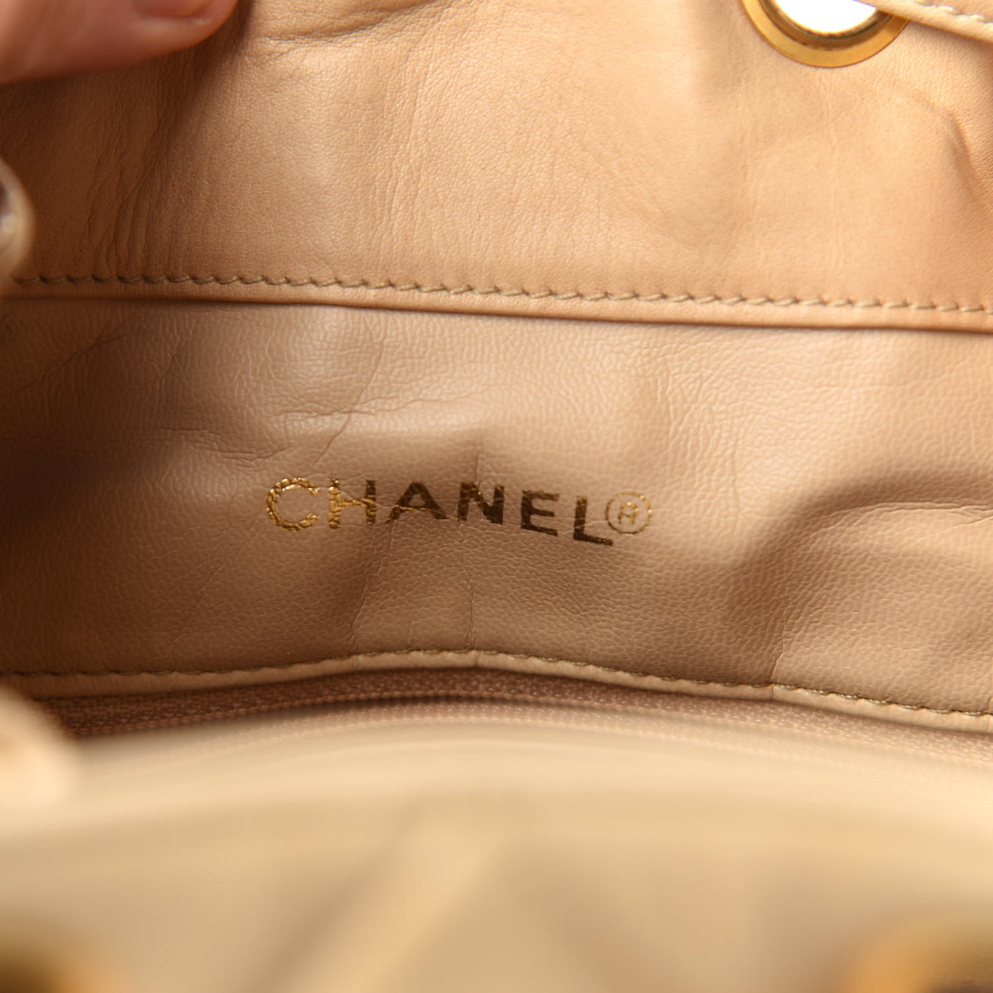 Lambskin Quilted Drawstring Backpack Beige
