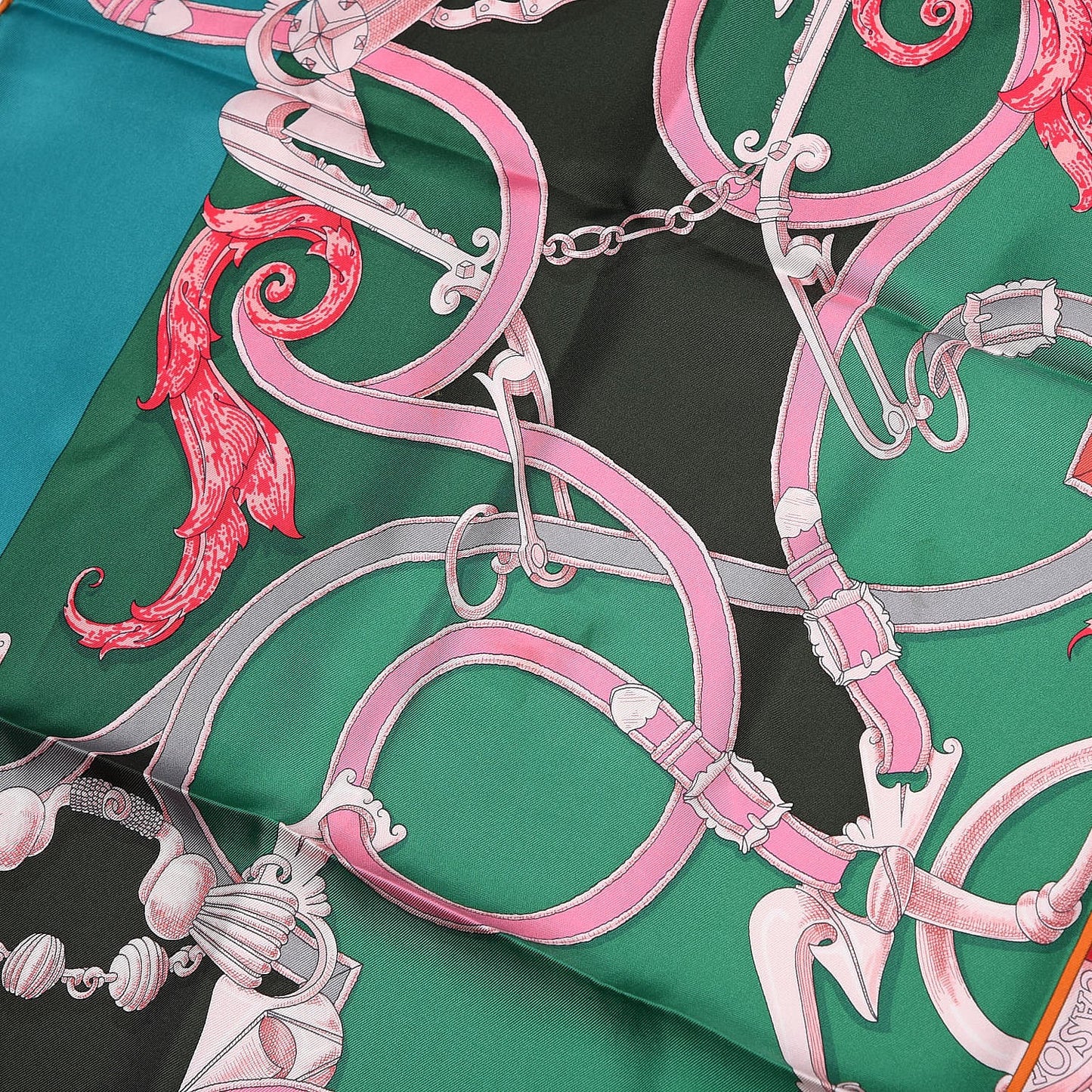 Silk Plumets du Roy Scarf 90 Vert Rose Blanc