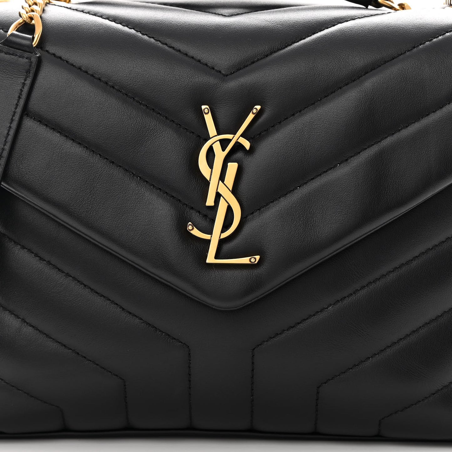 Calfskin Y Quilted Monogram Small Loulou Chain Satchel Black