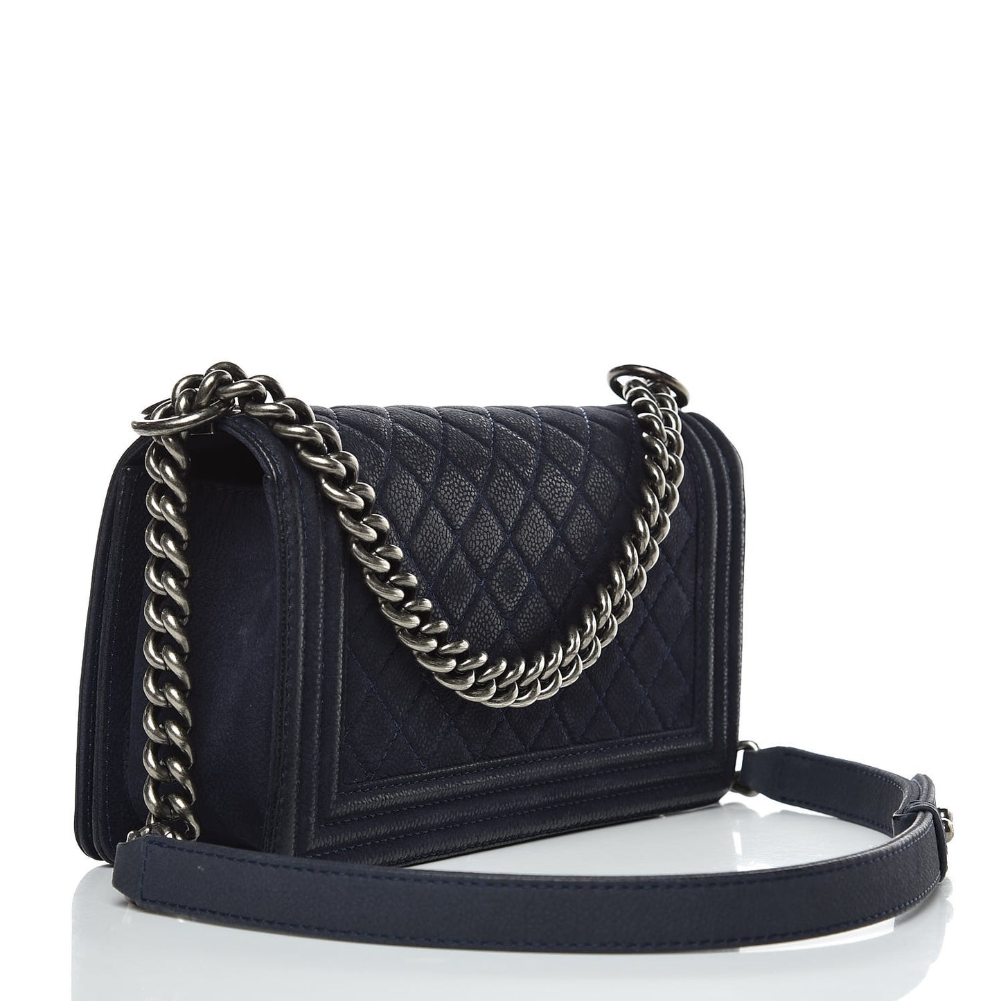 Iridescent Caviar Quilted Medium Boy Flap Navy