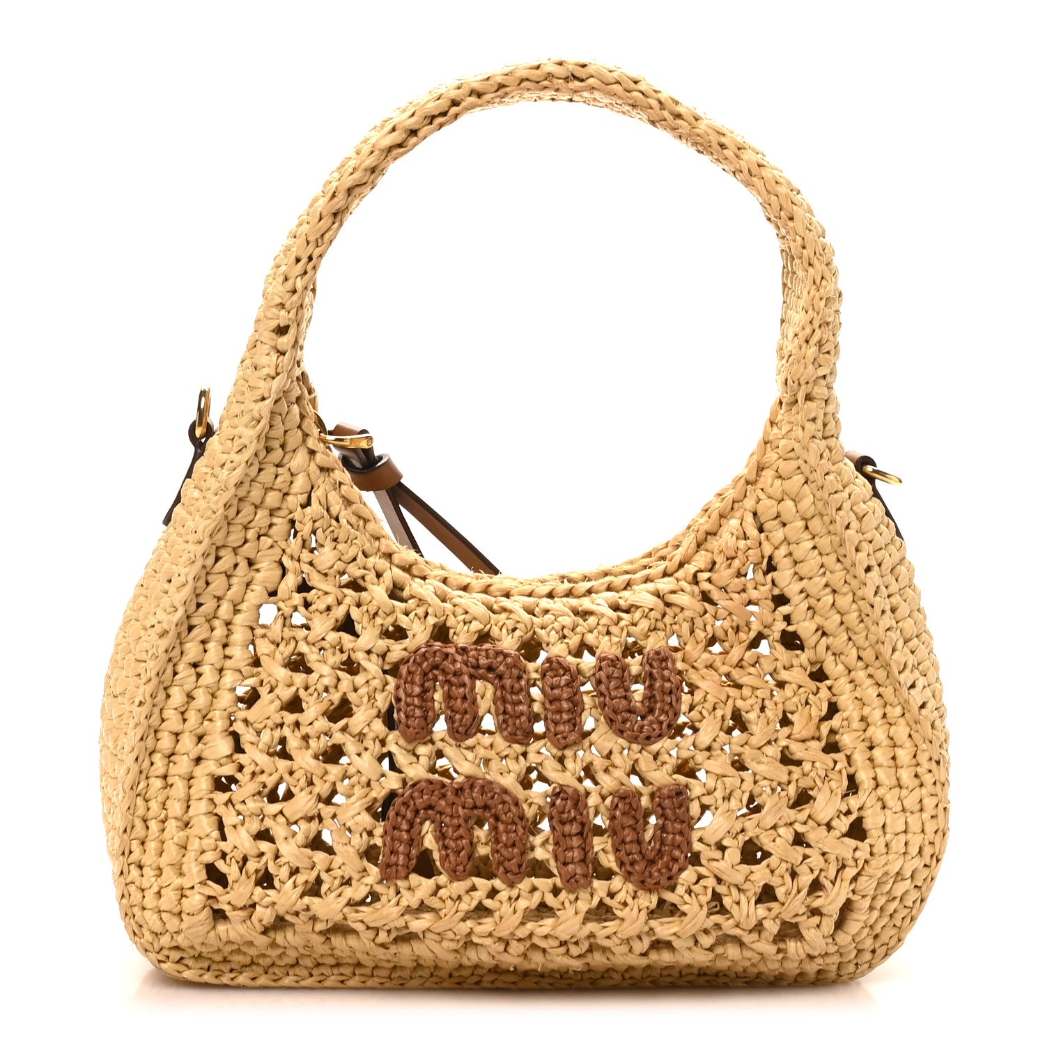 Miu Miu Fabric Crochet Wander Hobo Beige Khaki 1 of 8