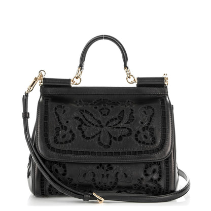 Dolce & Gabbana Calfskin Medium Embroidered Laser Cut Miss Sicily Satchel Black 1 of 6