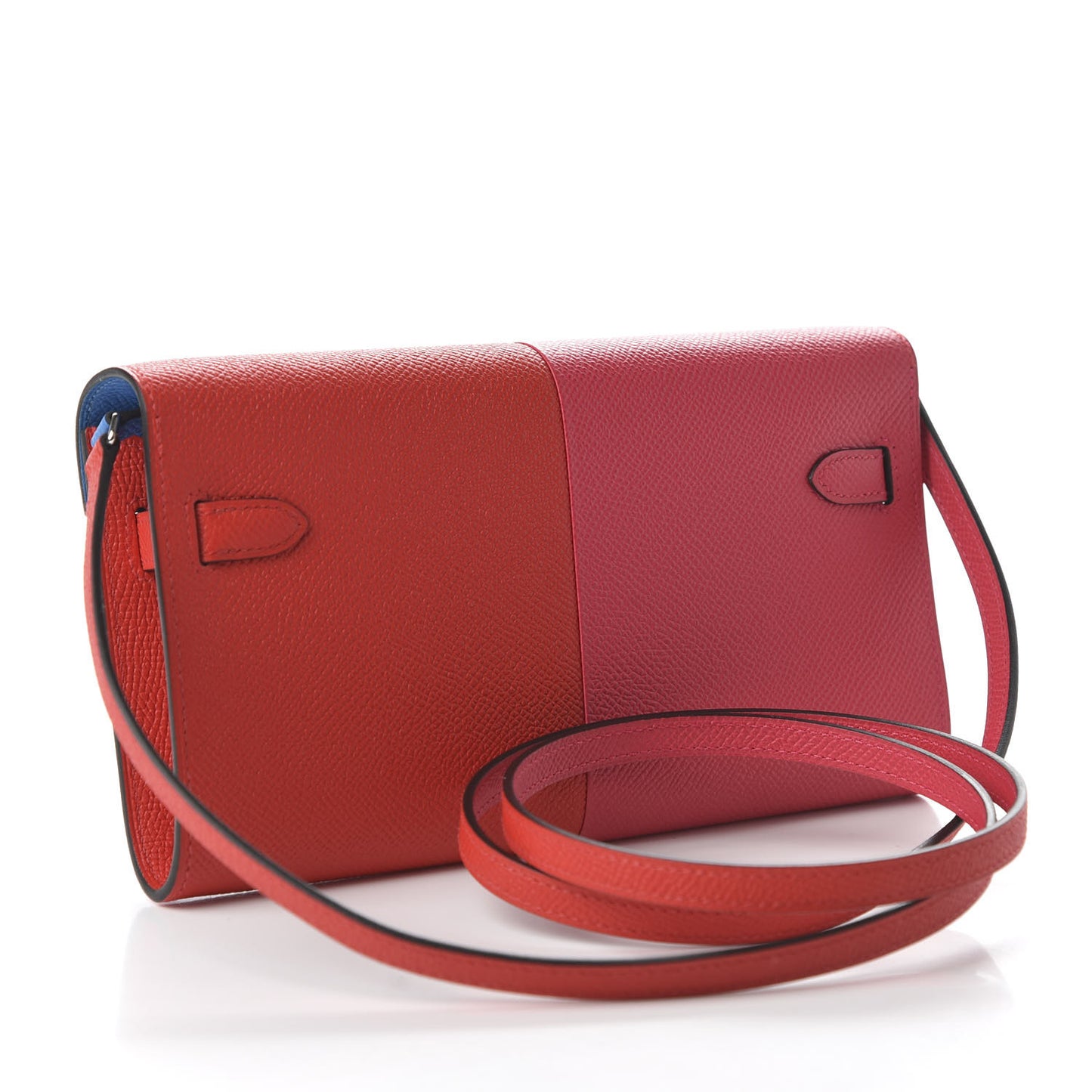 Epsom Kelly Wallet Casaque To Go Rouge Coeur Rose Extreme Bleu Zanzibar