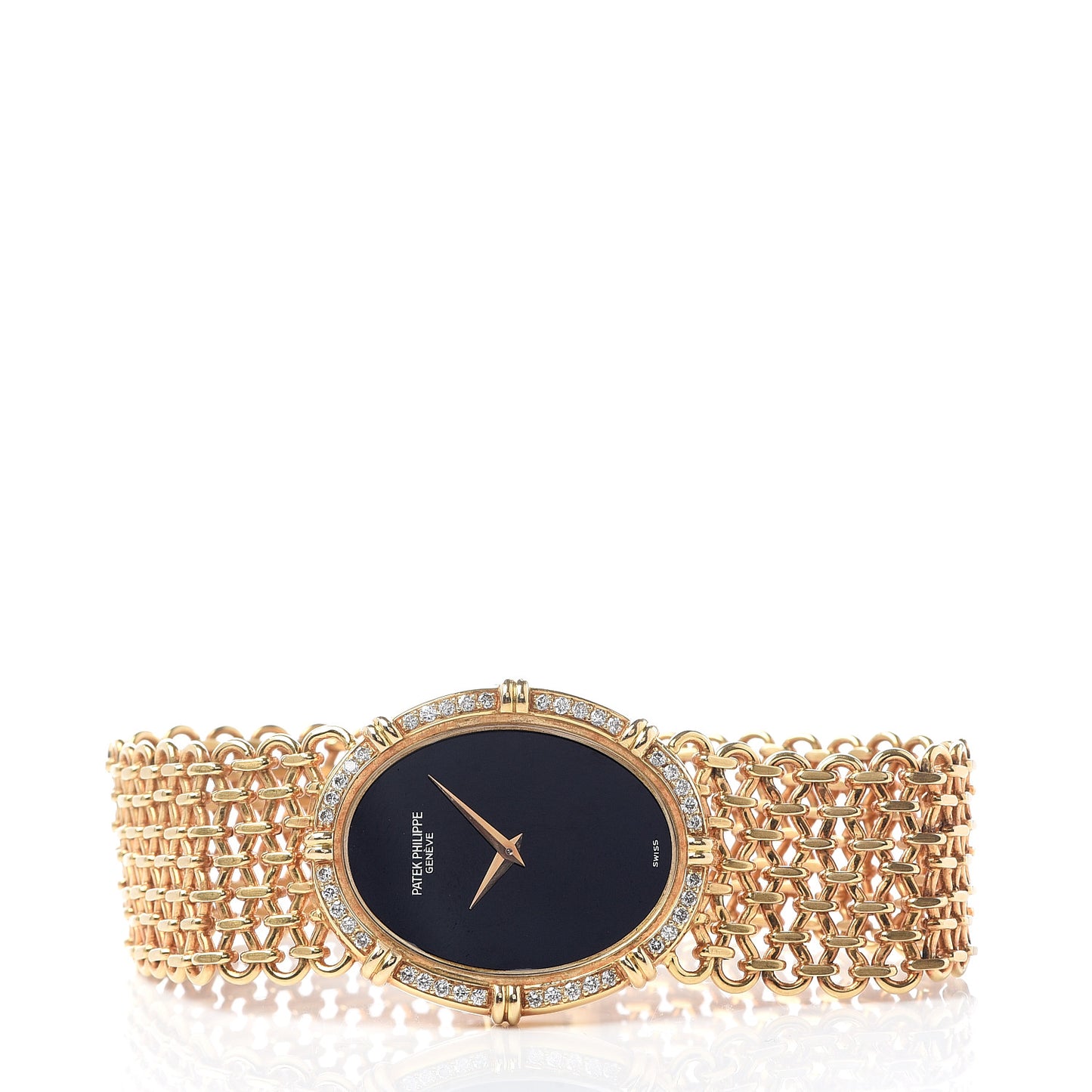 18K Yellow Gold Diamond 27mm Manual Winding Watch Black 2486