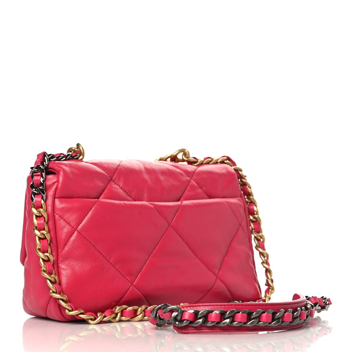 Shiny Goatskin Quilted Medium Chanel 19 Flap Dark Pink