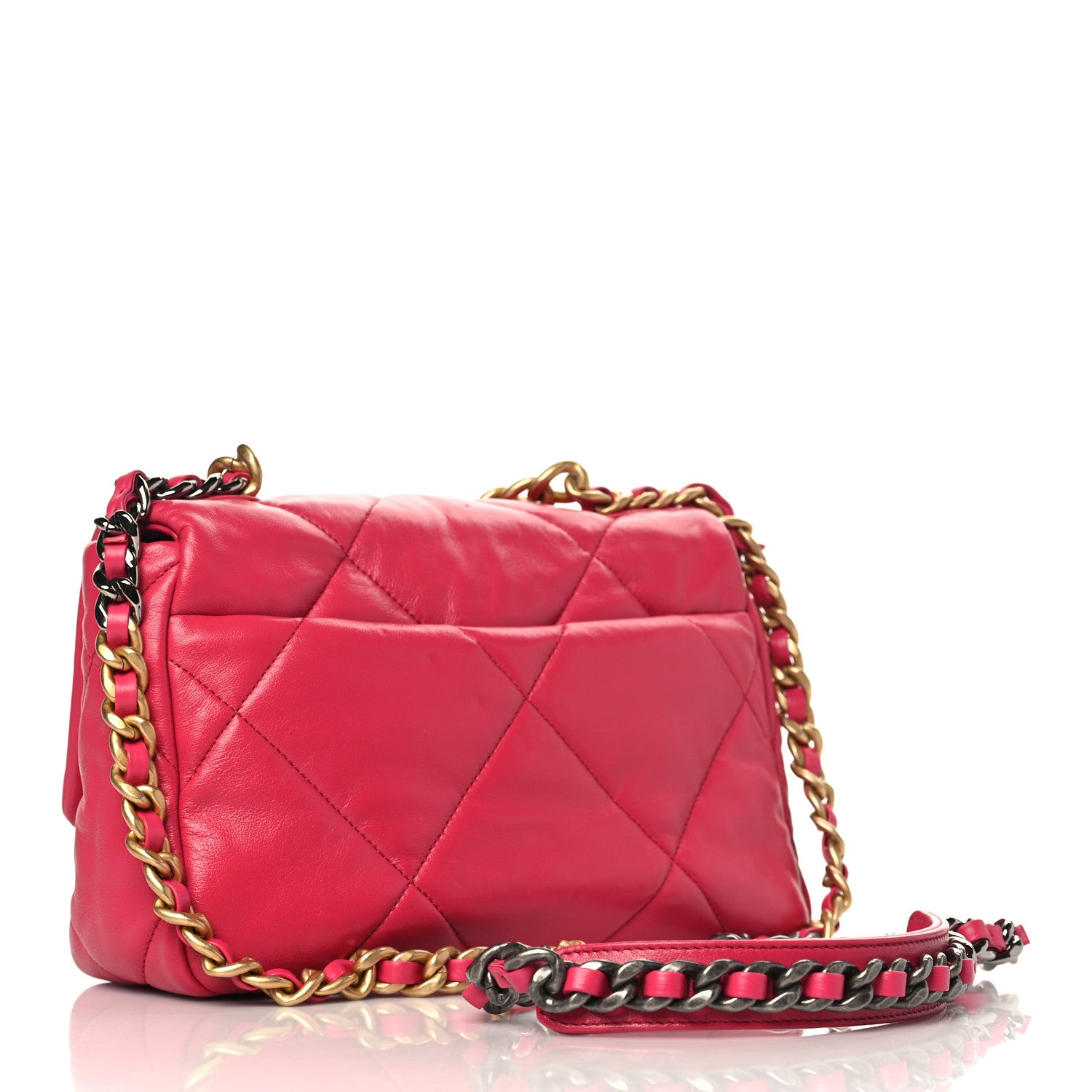 Chanel Shiny Goatskin Quilted Medium Chanel 19 Flap Dark Pink 3 of 9