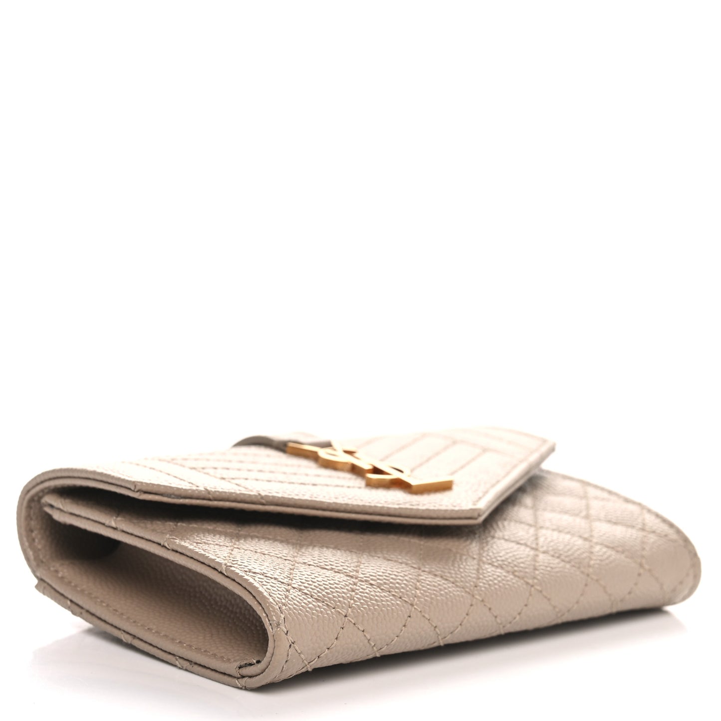 Grain De Poudre Textured Mixed Matelasse Triquilt Small Monogram Envelope Wallet Dark Beige