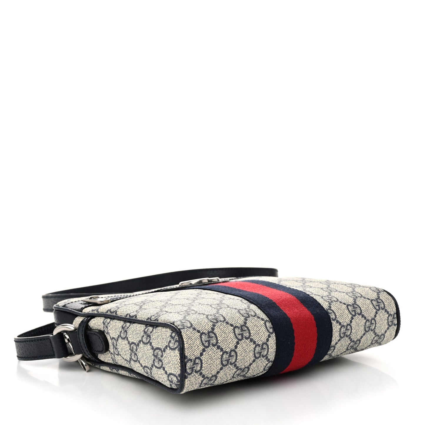 GG Supreme Monogram Textured Dollar Calfskin Web Small Ophidia Messenger Bag Beige Blue