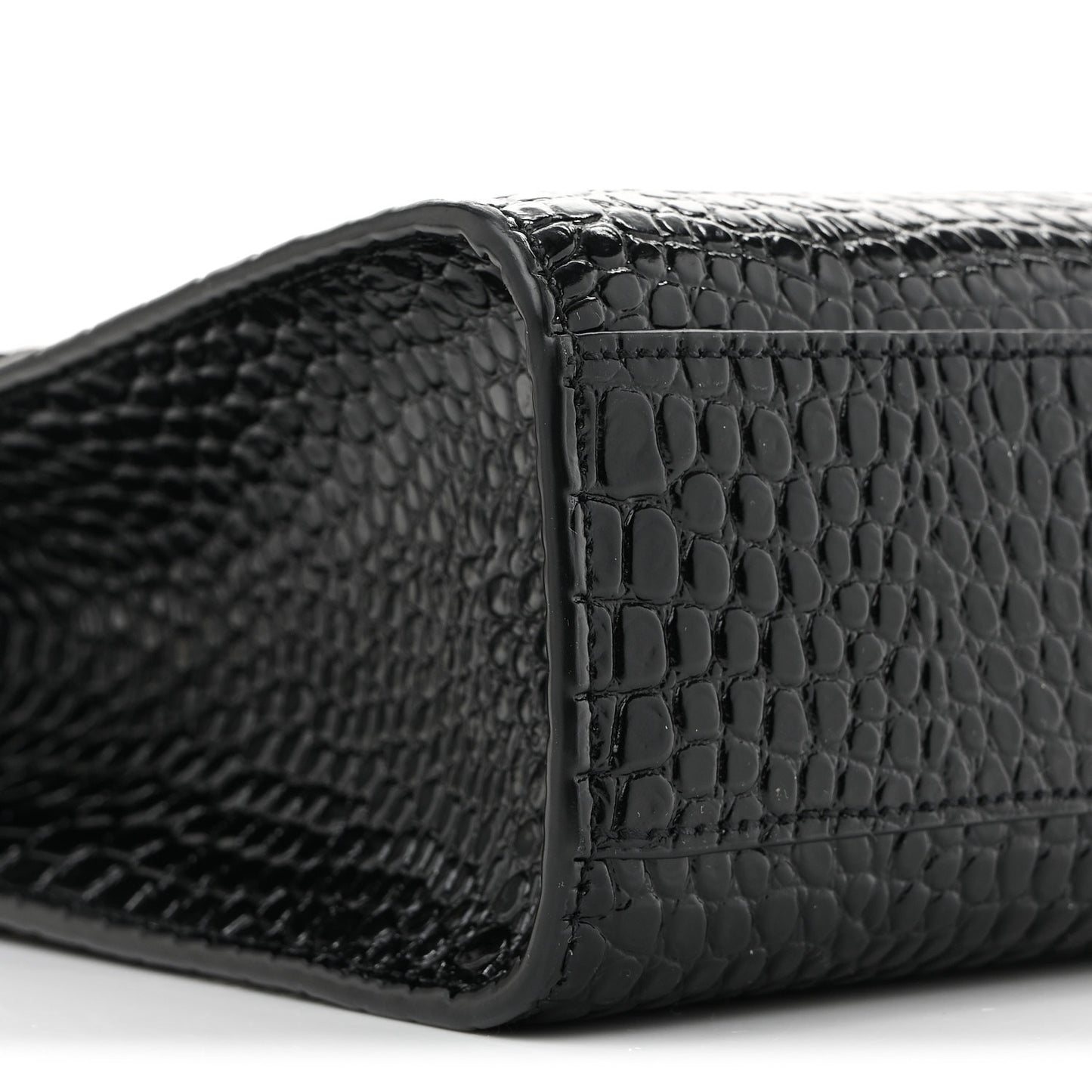 Shiny Calfskin Crocodile Embossed Manhattan Baguette Black