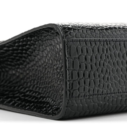 Saint Laurent Shiny Calfskin Crocodile Embossed Manhattan Baguette Black 8 of 10