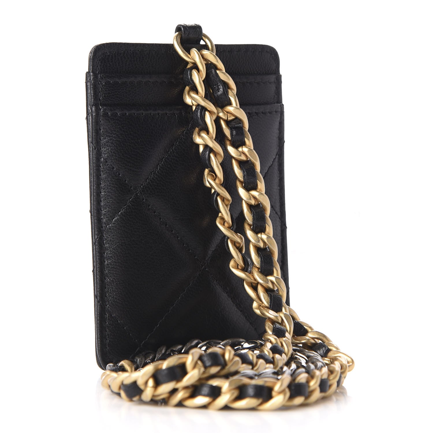 Chanel Goatskin Quilted 19 Card Holder On Chain Black 3 of 7