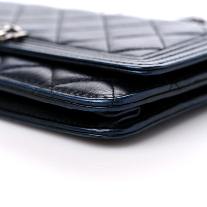 Chanel Metallic Calfskin Quilted Boy Wallet On Chain WOC Navy Blue 7 of 11