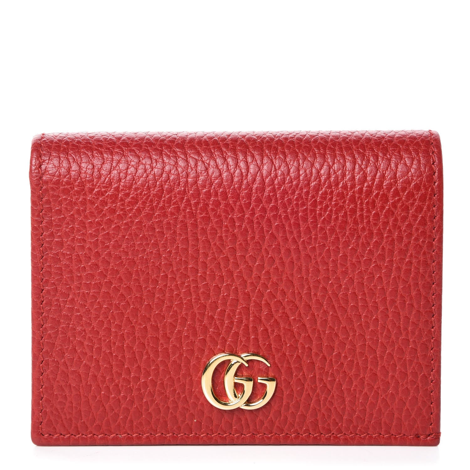 Gucci Pebbled Calfskin GG Marmont Card Case Hibiscus Red 1 of 10