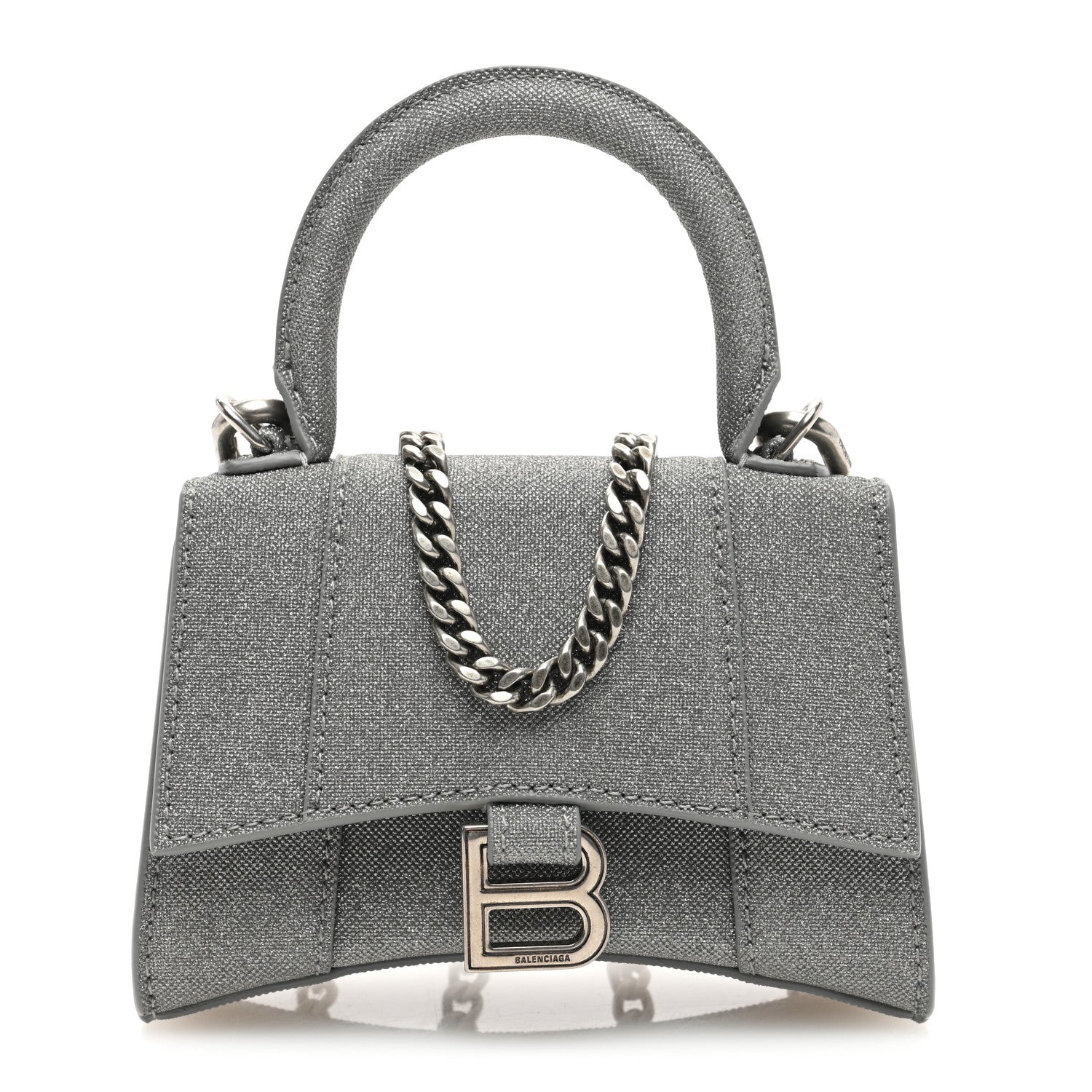 Balenciaga Glitter Fabric Hourglass Top Handle Bag Mini with Chain Grey 1 of 9