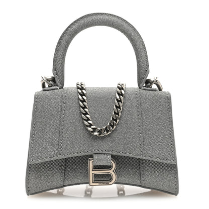 Balenciaga Glitter Fabric Hourglass Top Handle Bag Mini with Chain Grey 1 of 9