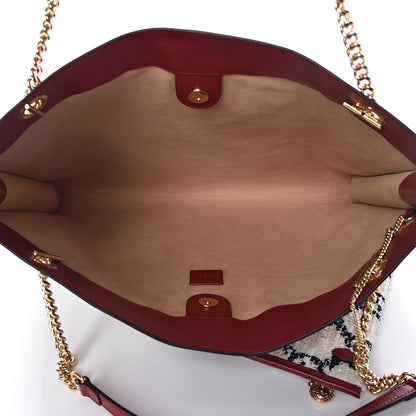 Gucci Tweed GG Monogram Large Rajah Chain Tote White Black Romantic Cherry 6 of 11