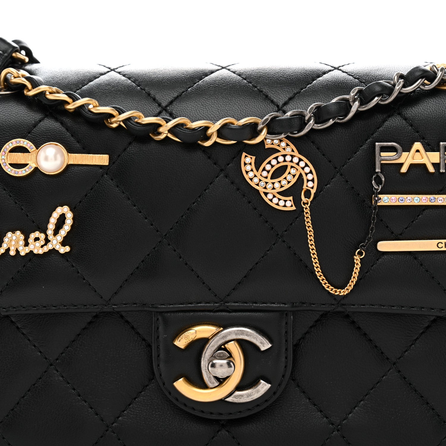 小物 CHANEL Chanel Lambskin Quilted Small Coco Clips Single Flap Black 1837272