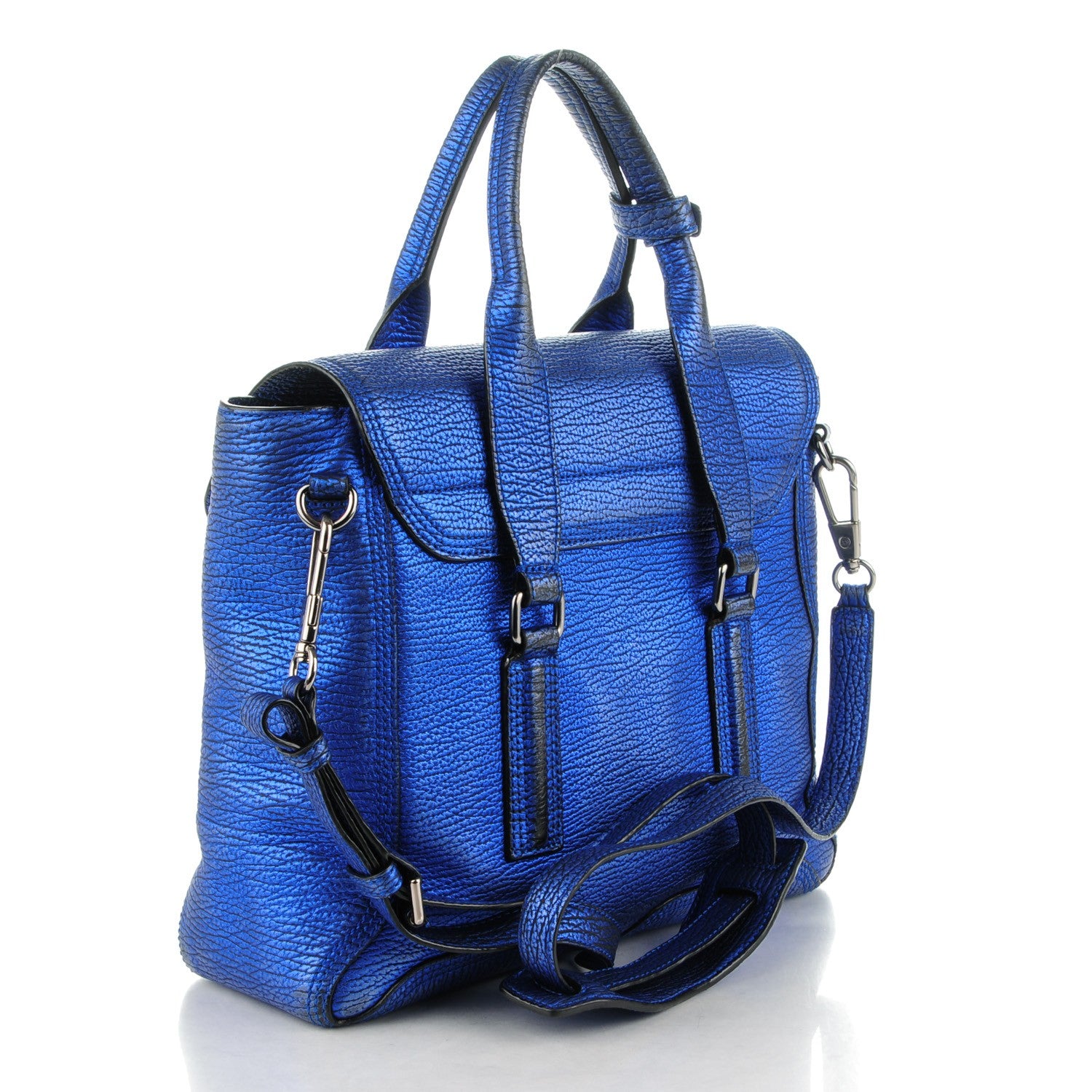 3.1 Phillip Lim 3.1 Metallic Textured Calfskin Medium Pashli Satchel Electric Blue 3 of 8