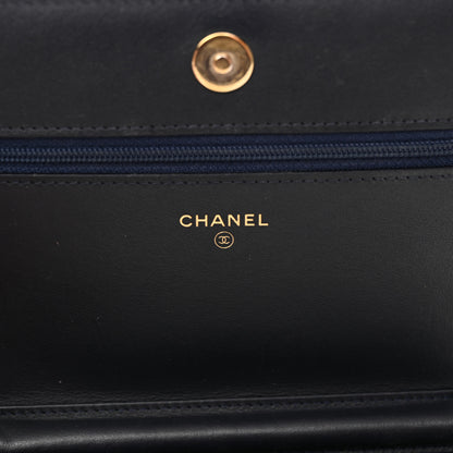 Chanel Tweed Shearling Quilted Chanel Wallet On Chain WOC Navy Black 6 of 16