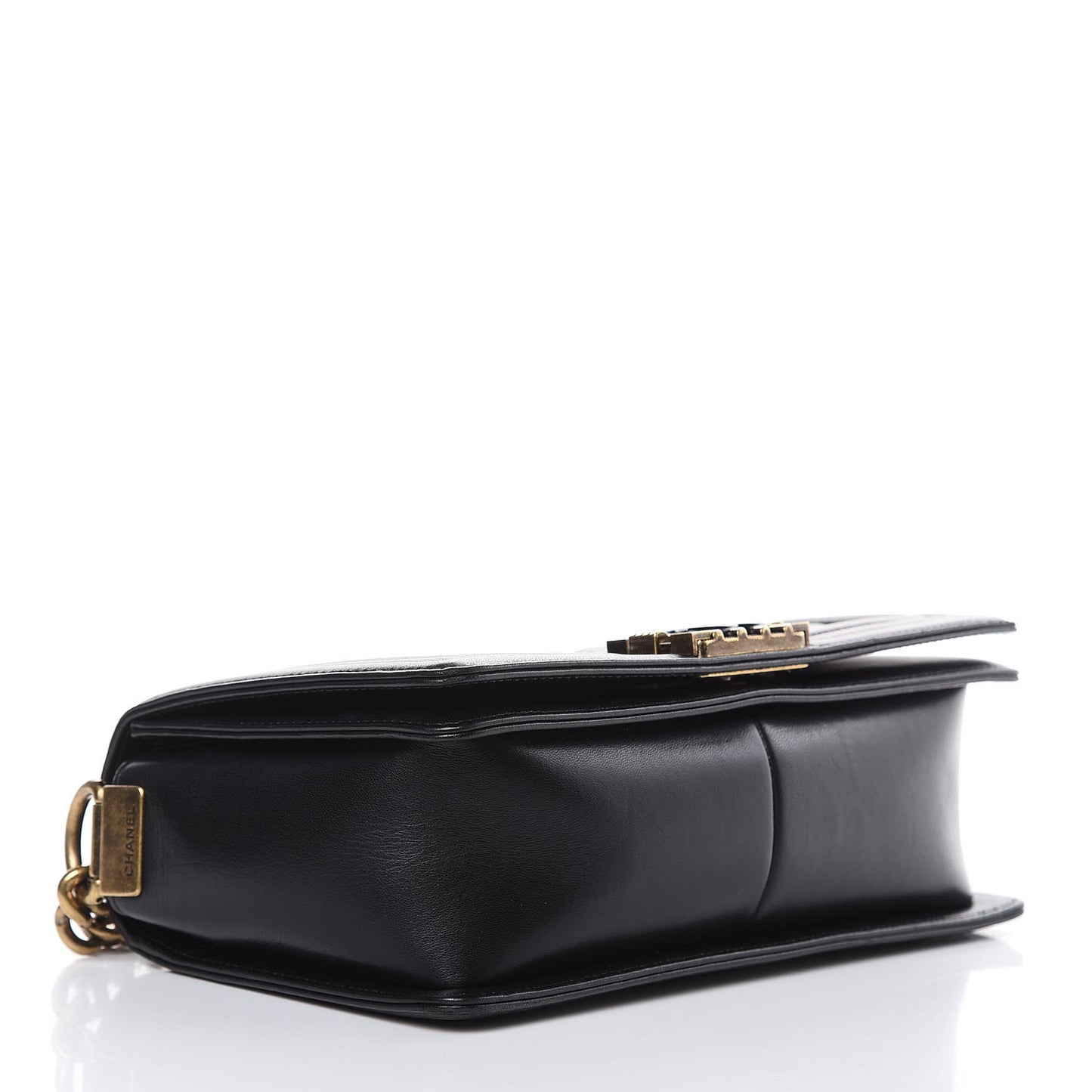 Lambskin Quilted Medium Boy Studded Handle Flap Black Gold