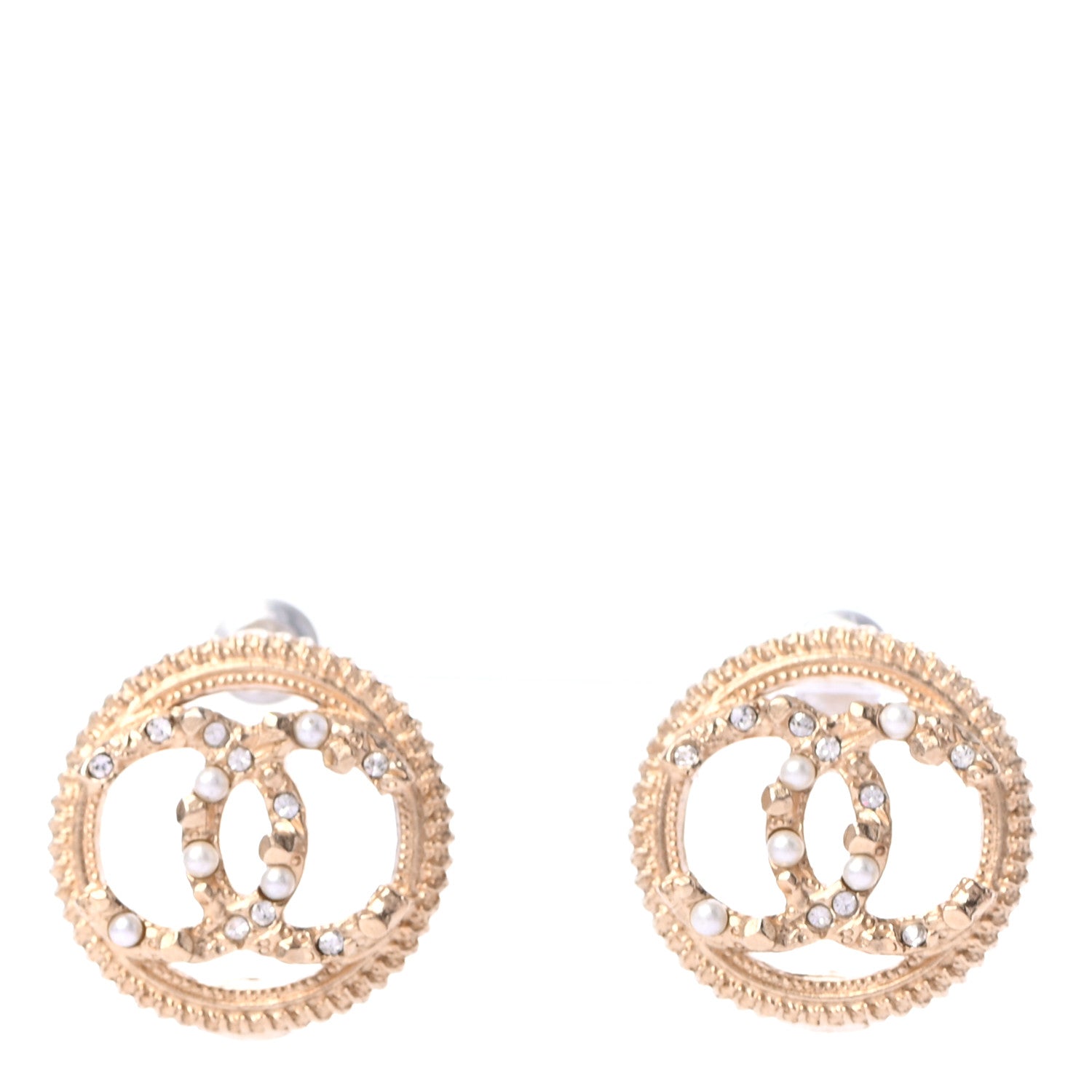 Chanel Pearl Crystal CC Round Earrings Gold 1 of 4