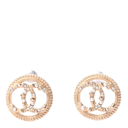 Chanel Pearl Crystal CC Round Earrings Gold 1 of 4