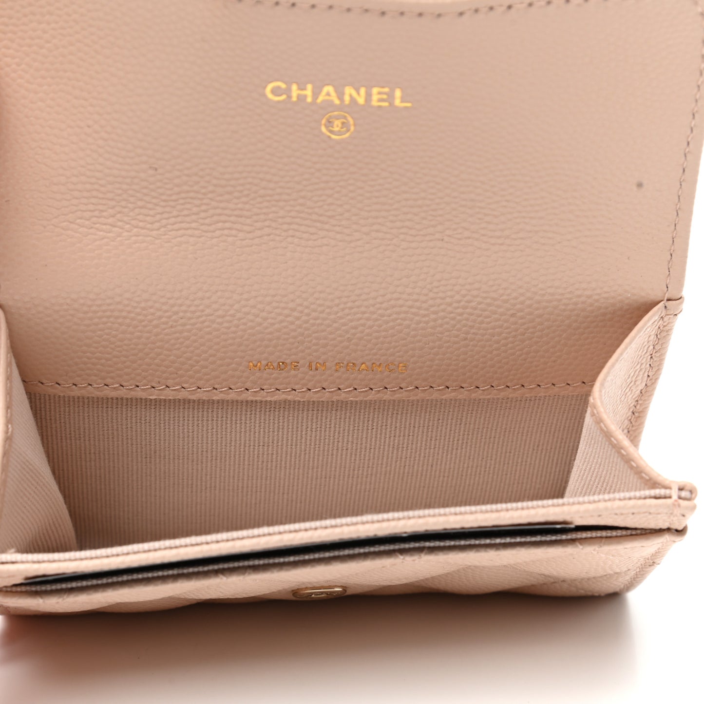 Caviar Quilted Flap Card Holder Wallet Beige