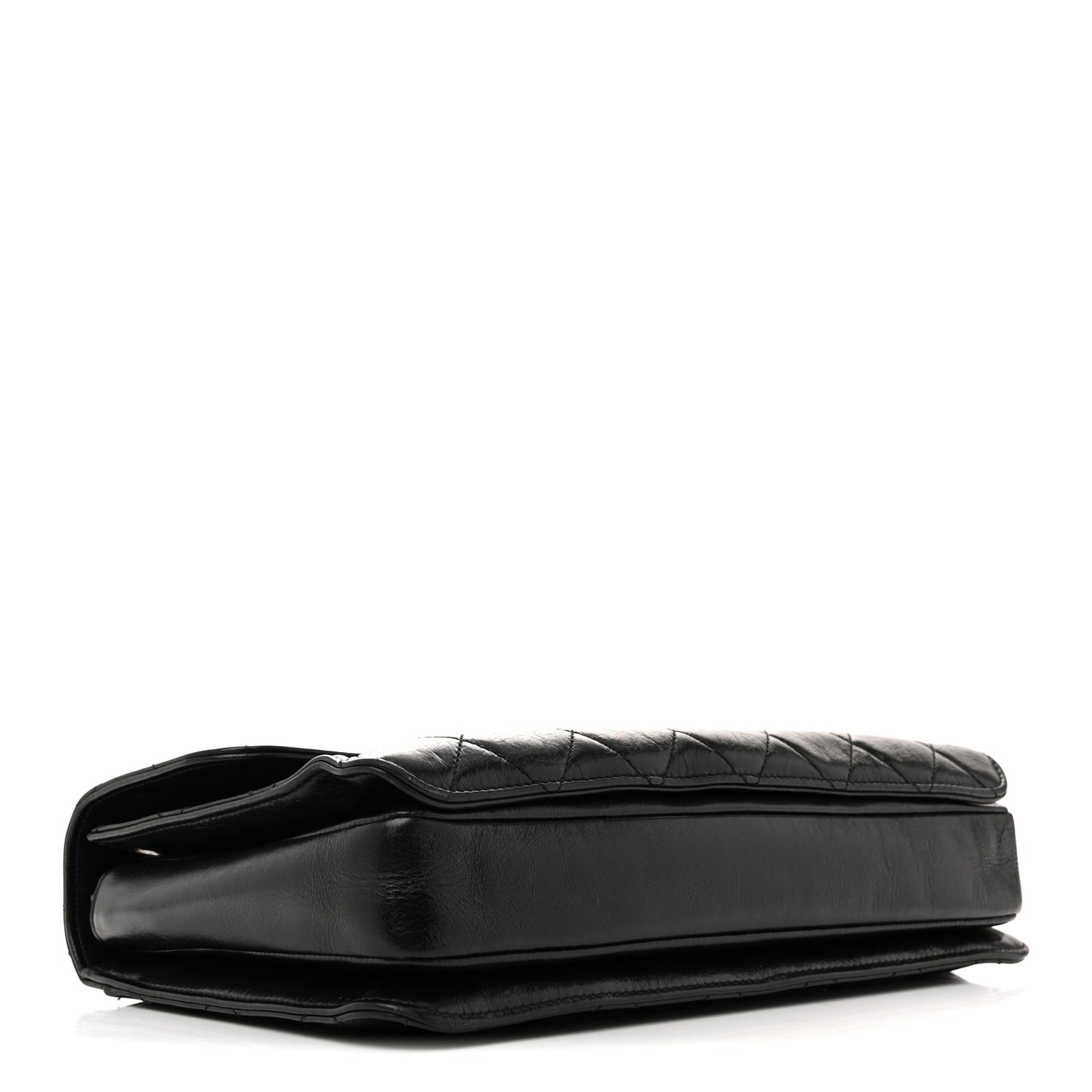 Glazed Calfskin Quilted Large Perfect Edge Flap Black