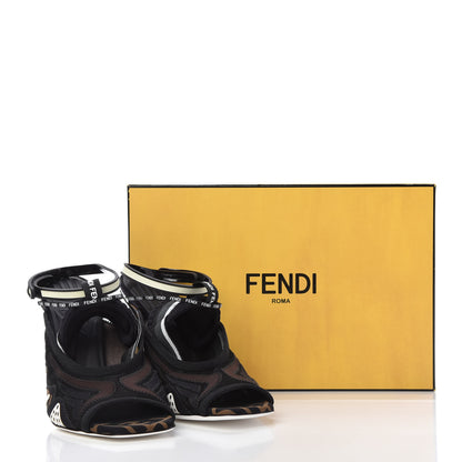 Fendi Technical Mesh FF FFreedom Patchwork 105 Peep Toe Sandals 39 Tobacco Black Asfalto 9 of 9