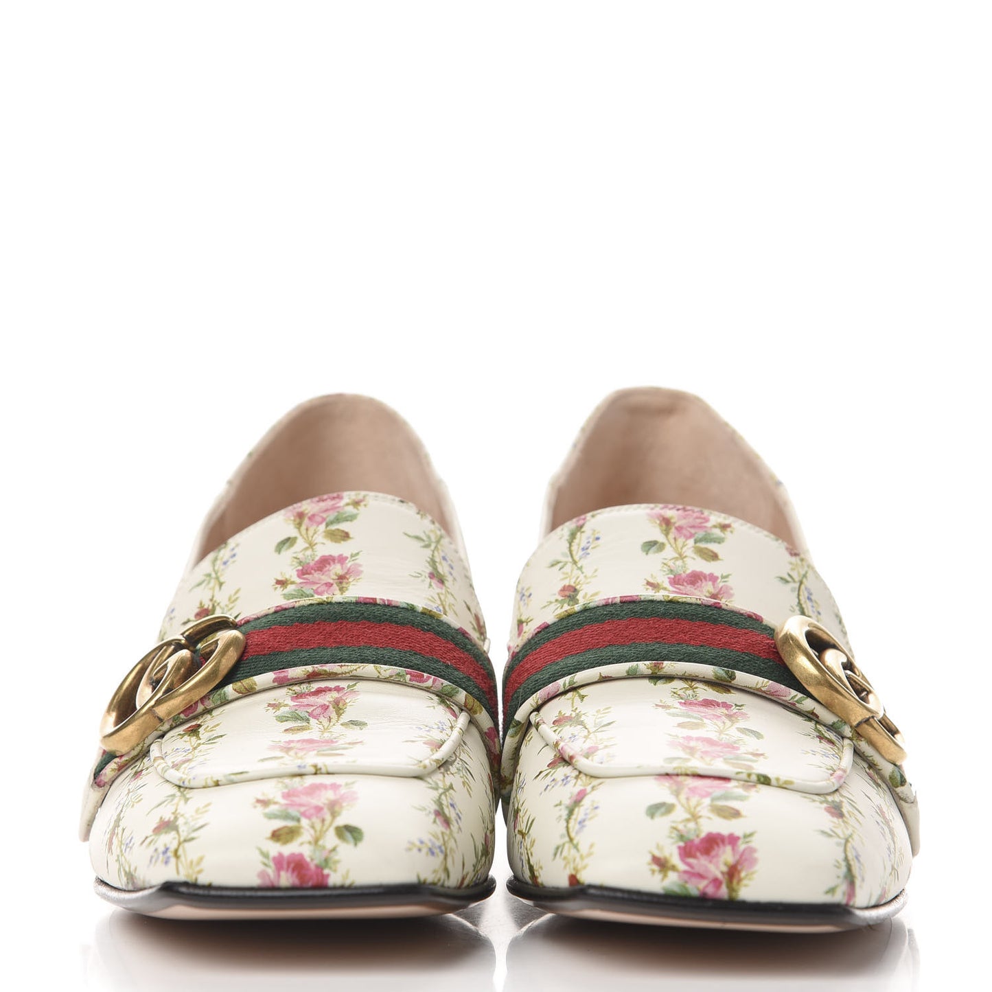 Calfskin Web Pearl Floral Embellished Peyton Loafer 38 White Multicolor