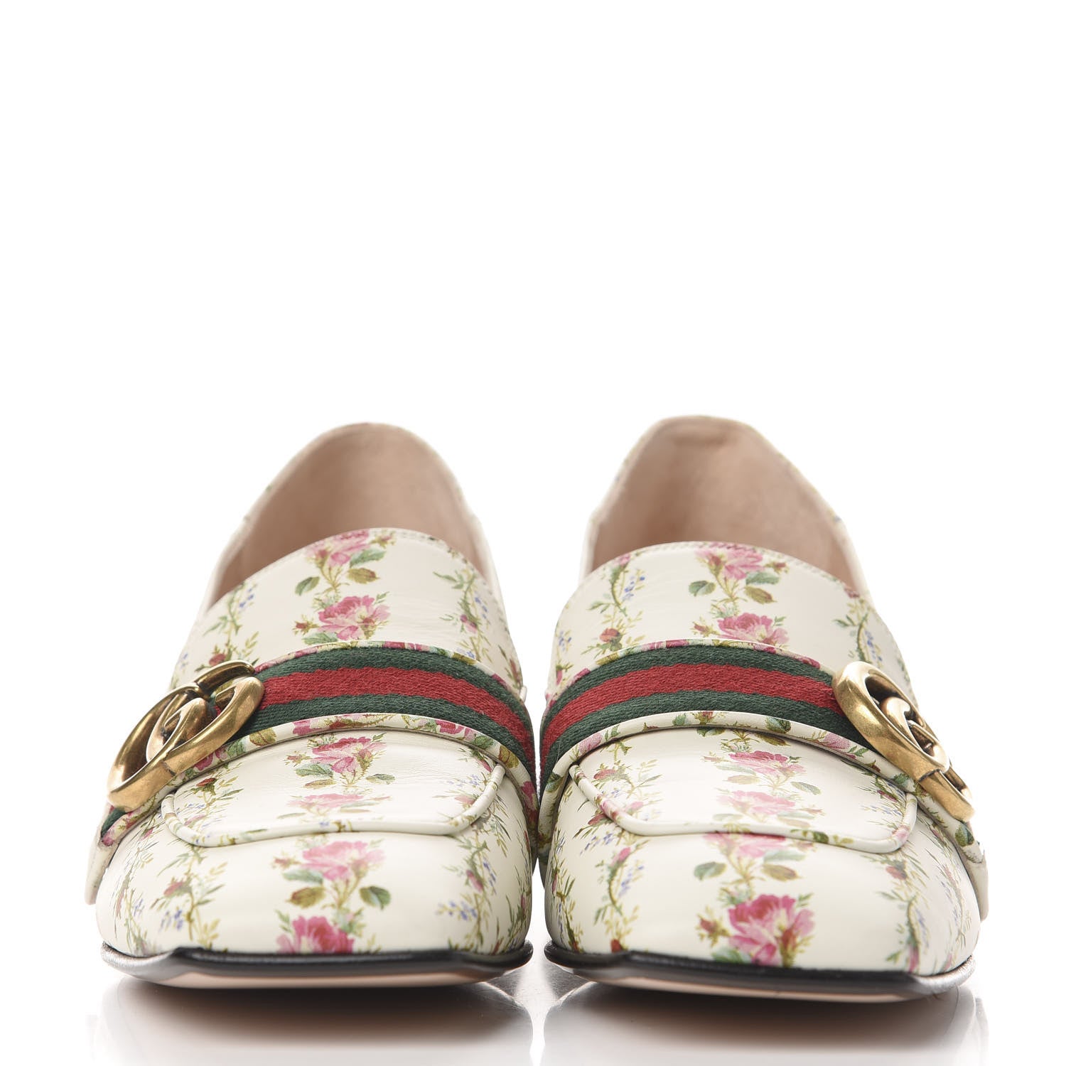 Gucci Calfskin Web Pearl Floral Embellished Peyton Loafer 38 White Multicolor 2 of 9