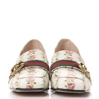 Gucci Calfskin Web Pearl Floral Embellished Peyton Loafer 38 White Multicolor 2 of 9