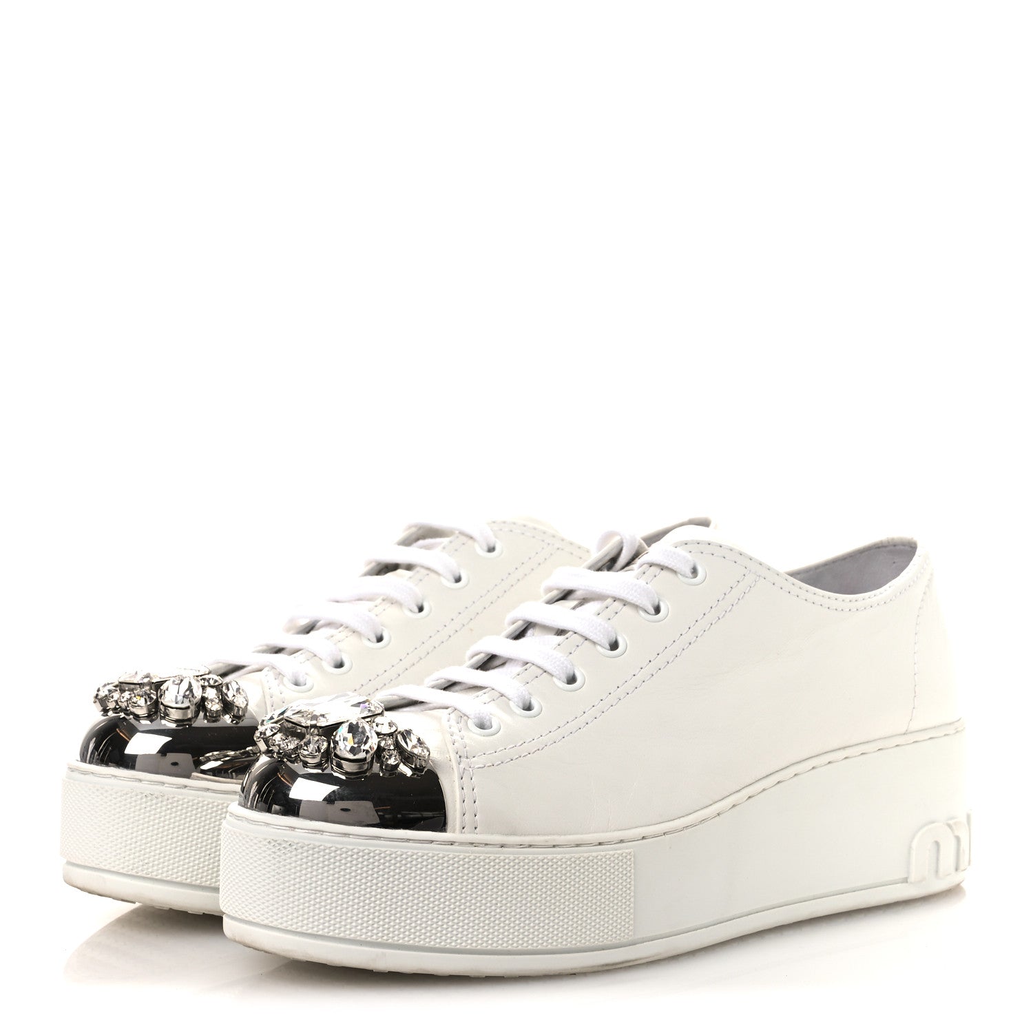 Miu Miu Naplak Crystal Low Top Platform Sneakers 40 White 1830746