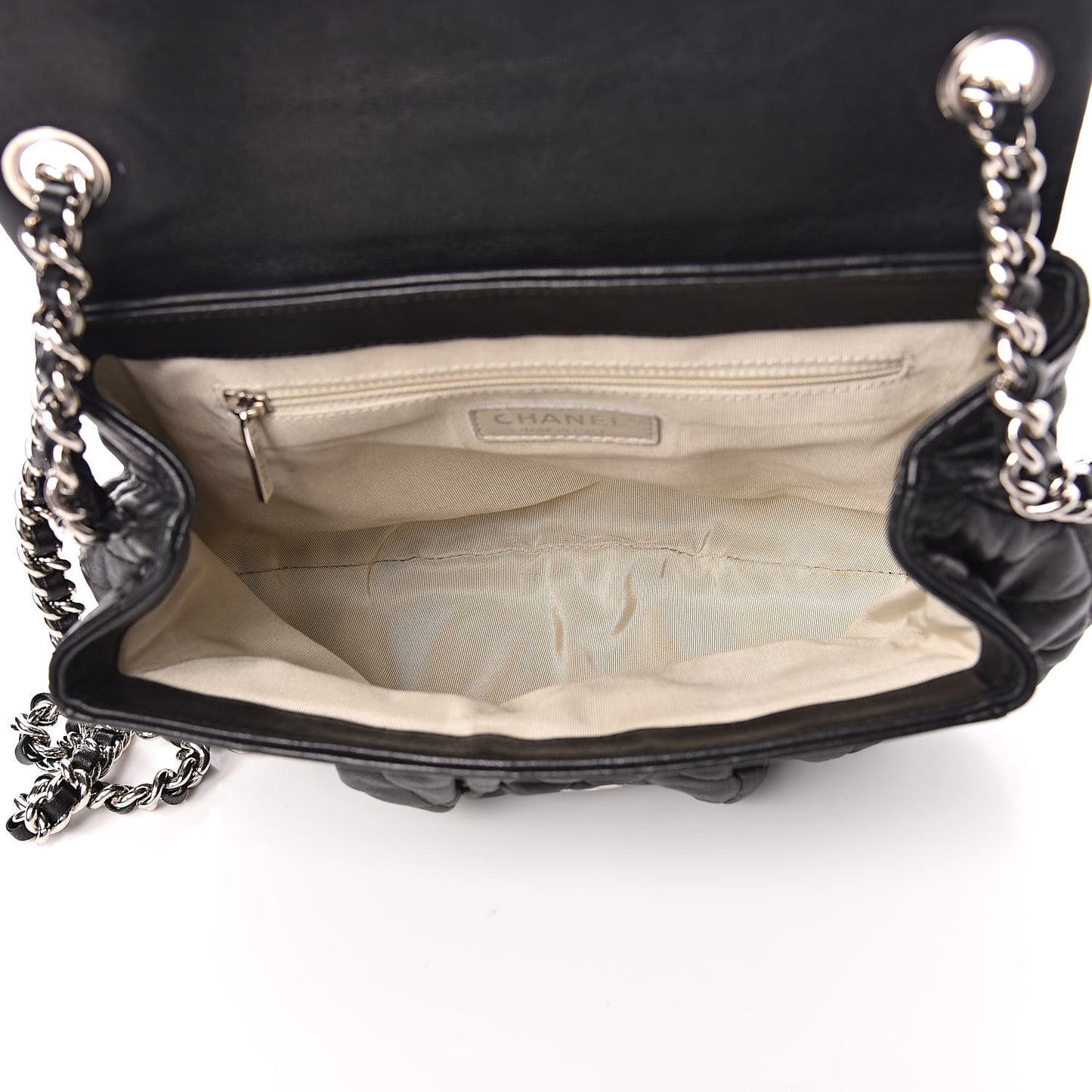 Washed Lambskin Quilted Medium Chain Around Messenger Black
