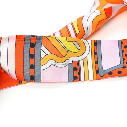 Hermes Silk Faubourg Rainbow Twilly Orange Rose Gris 3 of 3