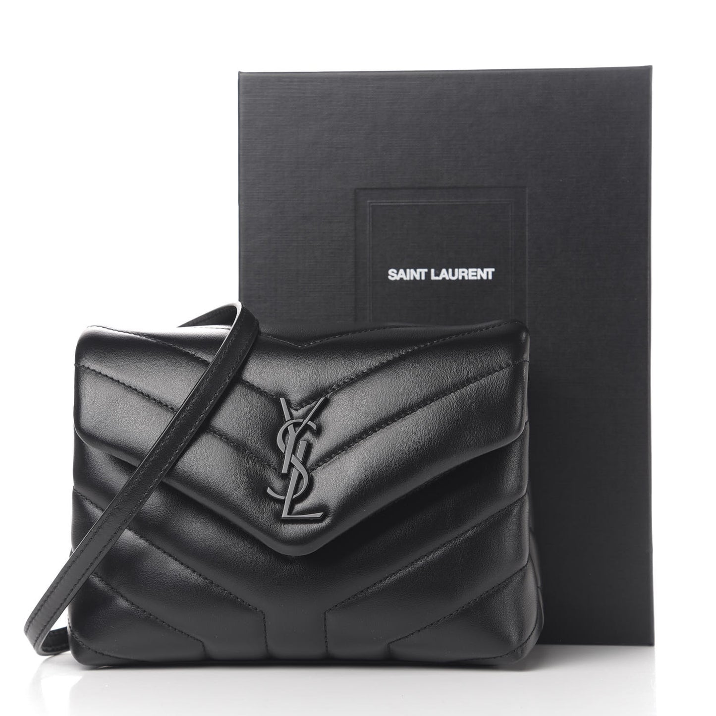 Calfskin Y Quilted Monogram Toy Loulou Crossbody Bag Black