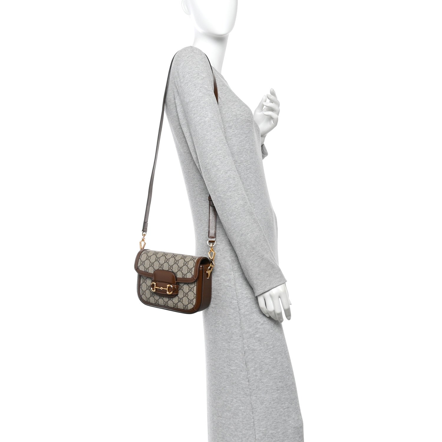 Gucci GG Supreme Monogram Web Mini Horsebit 1955 Shoulder Bag Beige Brown Sugar 2 of 10