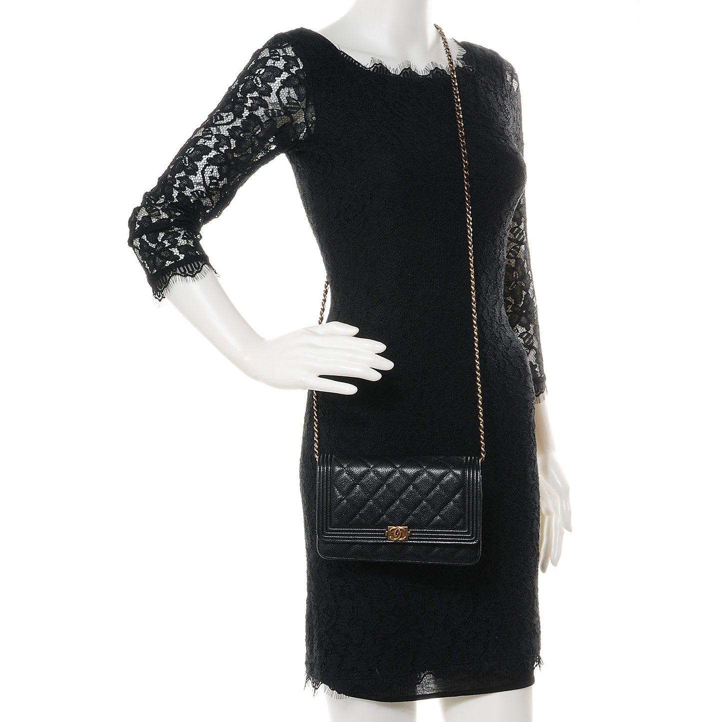 Caviar Quilted Boy Wallet On Chain WOC Black
