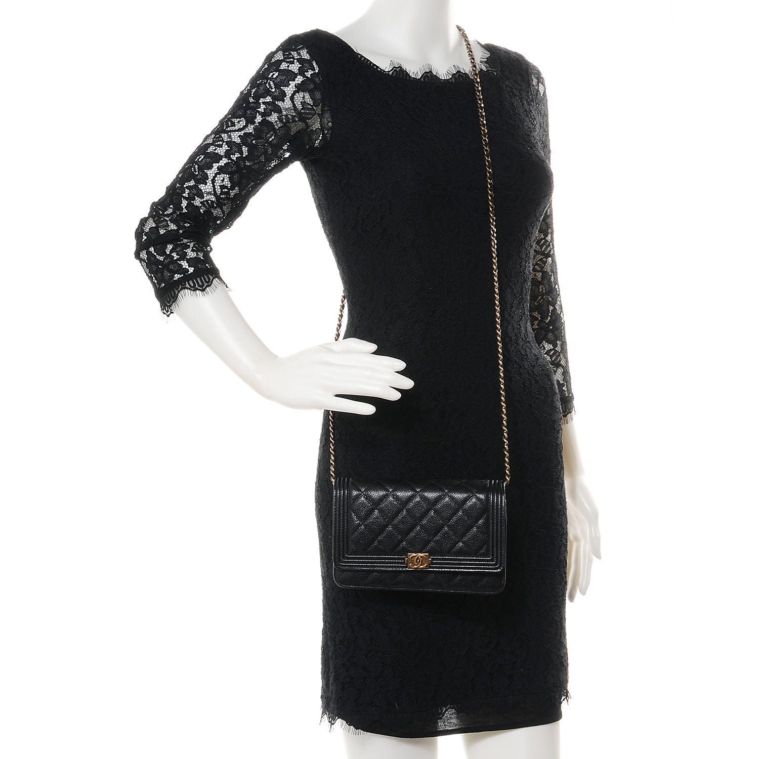 Chanel Caviar Quilted Boy Wallet On Chain WOC Black 2 of 8