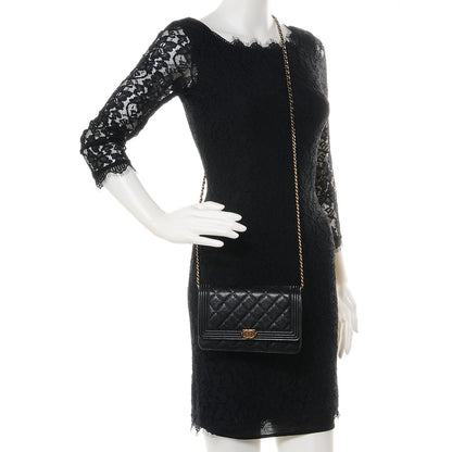 Chanel Caviar Quilted Boy Wallet On Chain WOC Black 2 of 8