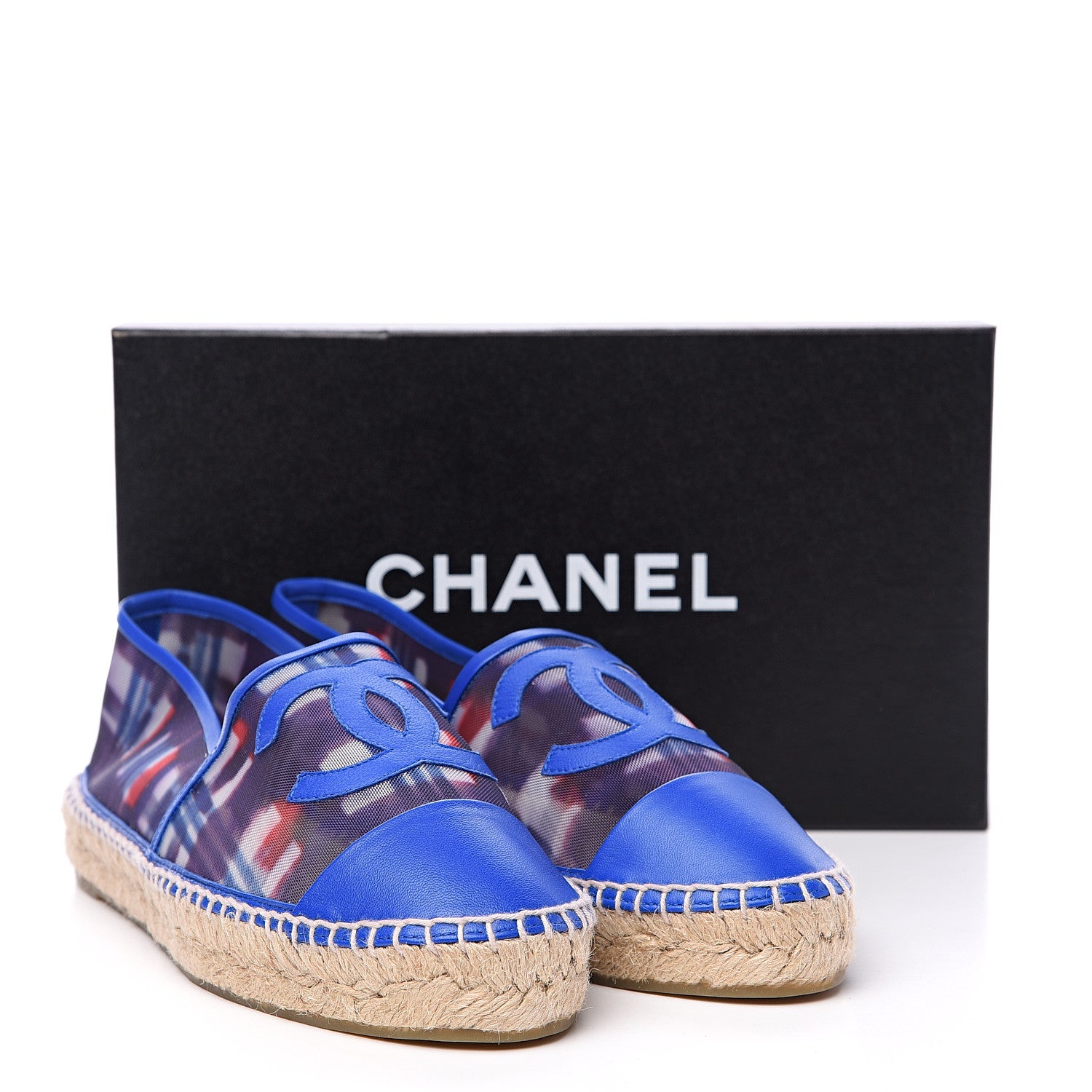 Chanel Mesh Lambskin Plaid Print CC Espadrilles 39 Blue White Red 9 of 9