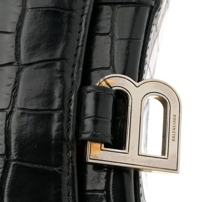 Balenciaga Shiny Calfskin Crocodile Embossed Hourglass Chain Bag Black 12 of 12