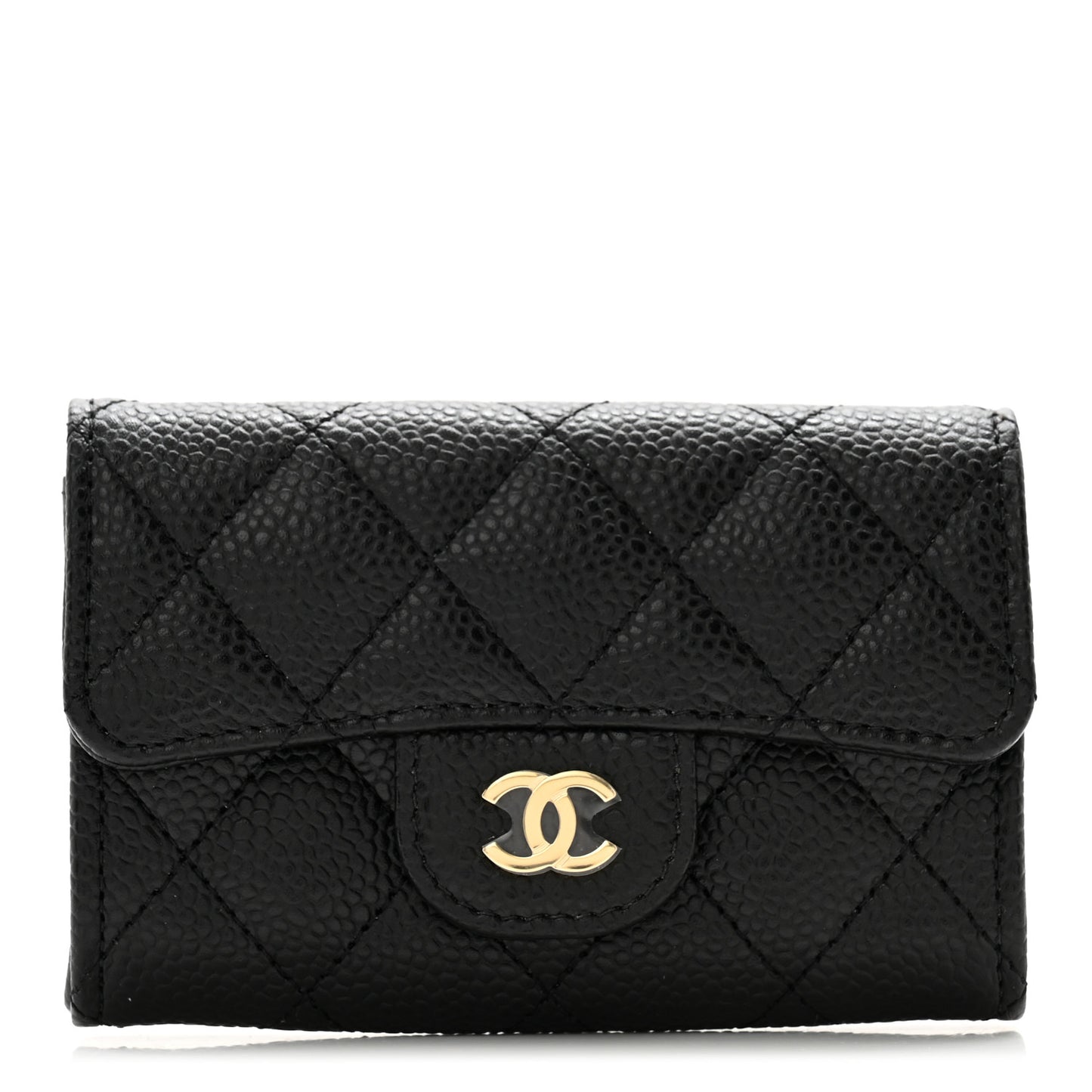 Caviar Quilted Flap Card Holder Wallet Black