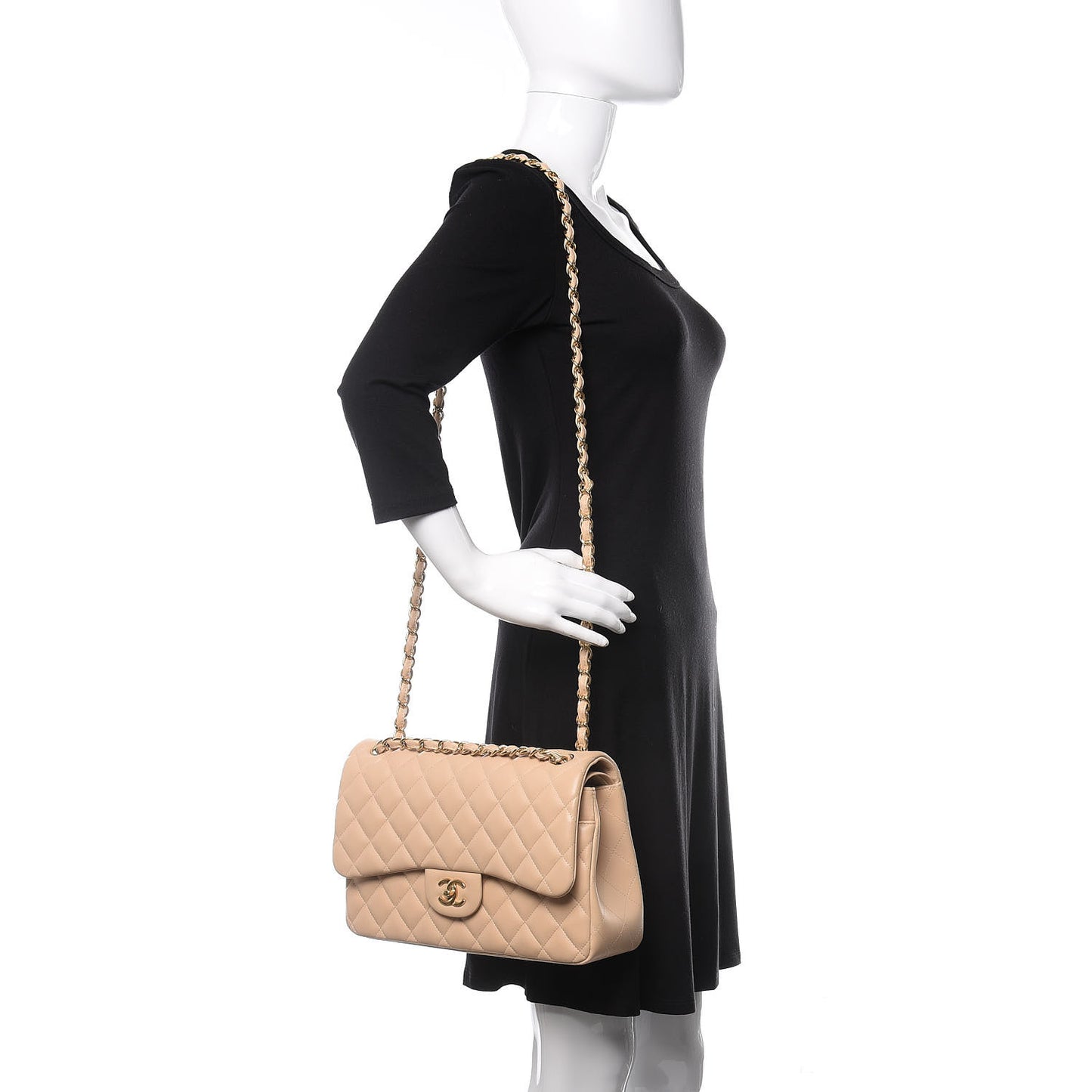 Lambskin Quilted Jumbo Double Flap Beige Clair