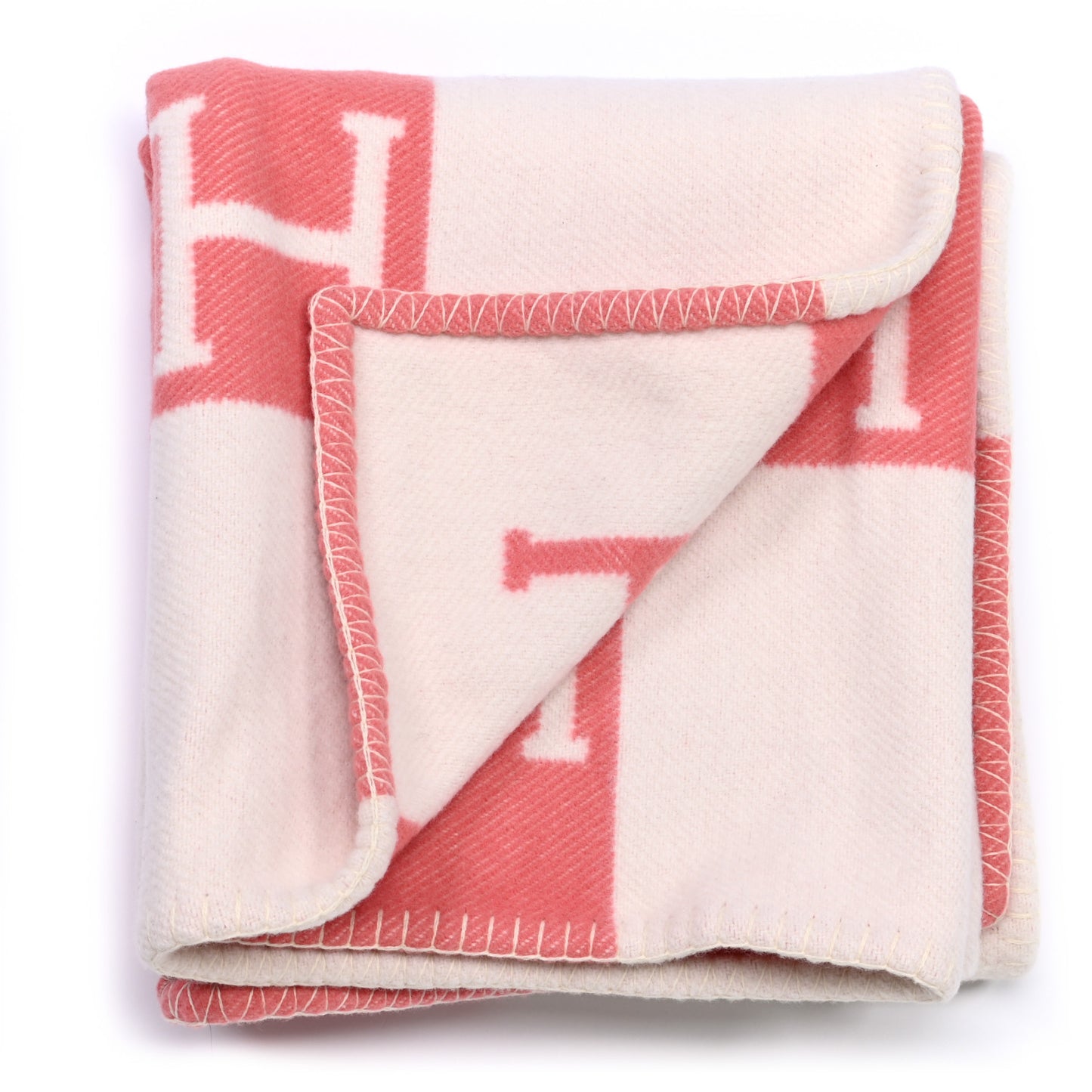 Wool Cashmere Avalon Baby Blanket Rose Airelle White