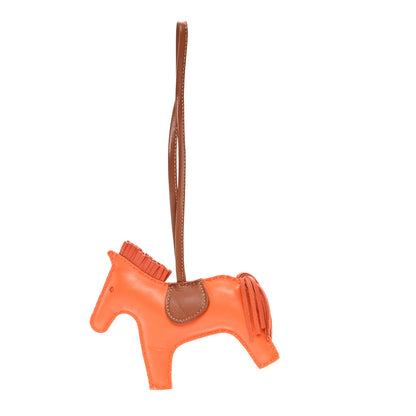 Hermes Milo Lambskin Grigri Rodeo Horse Bag Charm MM  Feu Cornaline Fauve 1 of 3