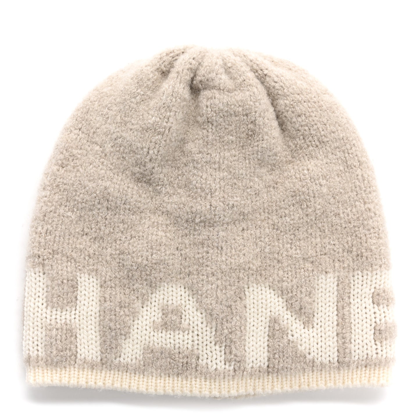 Cashmere Wool Silk Logo Beanie Hat Beige White
