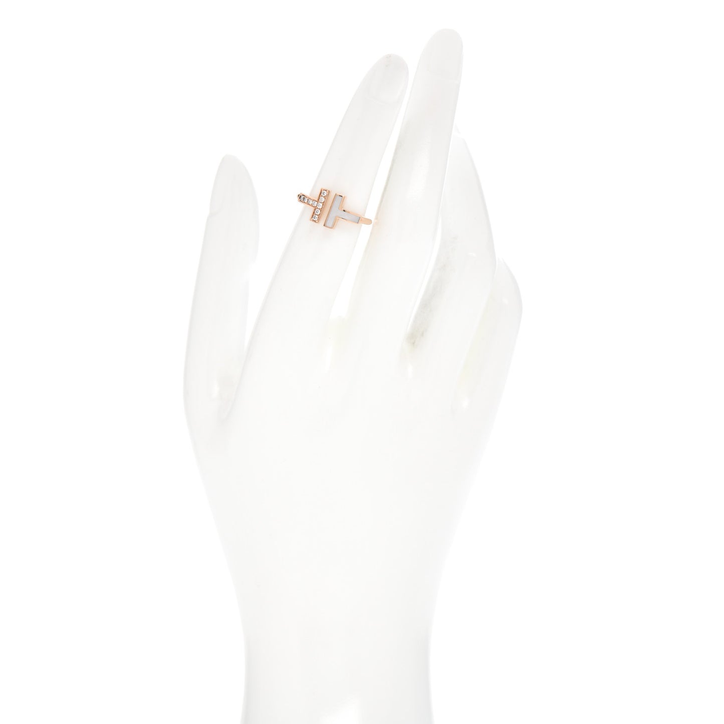 18K Rose Gold Diamond Mother of Pearl T Wire Ring 49 5