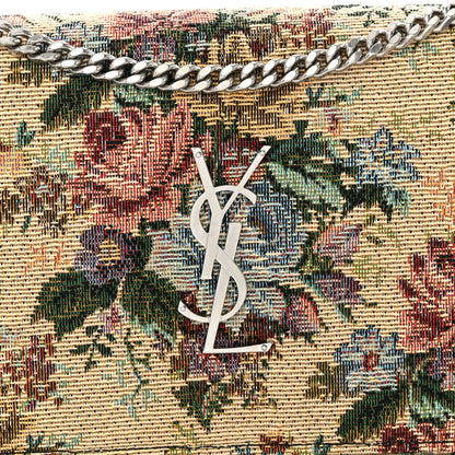 Saint Laurent Tapestry Bouquet Monogram Chain Wallet Beige Rogue Blue 7 of 9