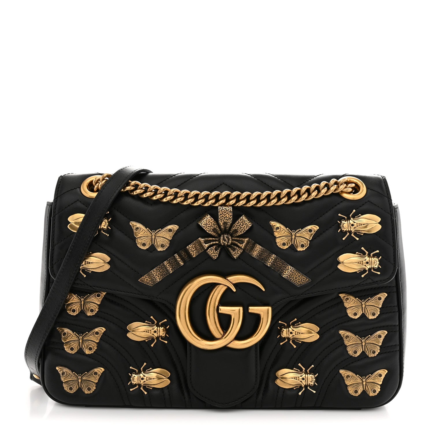 Gucci Calfskin Matelasse Animal Studs Medium GG Marmont Shoulder Bag Black 1 of 10